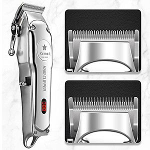 Tông đơ cắt tóc chuyên nghiệp Kemei KM-1996 có màn hình LCD hiển thị dung lượng pin có thể fade tóc cạo trắng điêu khắc tóc TẶNG kèm 1 lược chia tóc cá sấu (Màu ngẫu nhiên )