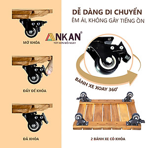 Đế Đôn Chậu Cây Có Bánh Xe Cao Cấp ANKAN Hình Vuông Màu Vàng 35x35 Cm Tải trọng 150 Kg Gỗ Tràm Bông