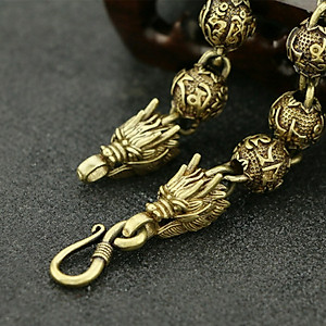 LẮC TAY NAM ĐẦU RỒNG KHẮC OM MANI PADME HUM BẰNG ĐỒNG 