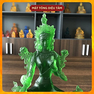 Tượng đức tara xanh lục độ phật mẫu lưu ly cao 12.8cm