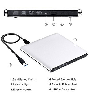Ổ đĩa quang CD/DVD-RW cắm ngoài USB 3.0, Type-C cho PC, Macbook, Laptop, Đọc tốc độ Cao
