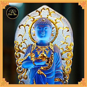 Tượng phật dược sư lưu ly tượng dược sư đứng hào quang xanh dương trang trí 23cm phong thủy, thờ cúng Diệu Tâm