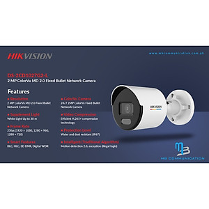 Camera IP 2mp có màu ban đêm Hikvision mã DS-2CD1027G0-L - Hàng Chính Hãng