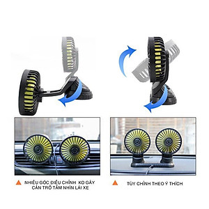 Quạt Đôi, Quạt Mini 360 Độ Công Suất Lớn, Để Trong Ô Tô, Để Bàn Làm Việc Siêu Tiện Ích