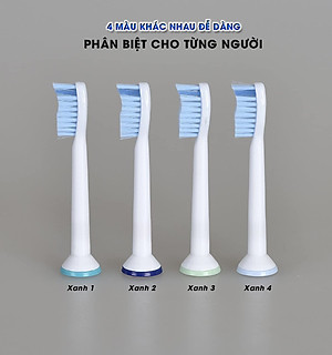 Bộ 4 đầu bàn chải đánh răng điện HX-6054 cho máy Philips Sonicare cho răng nhạy cảm HX3, HX6, HX7, HX8, HX9, R, FlexCare +, FlexCare, HealthyWhite, HydroClean, EasyClean, DiamondClean