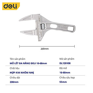 Mỏ Lết Đa Năng Deli Cao Cấp 16-68mm - Tiện Dụng Cho Công Việc Sửa Chữa - Chất Liệu Thép Chống Ăn Mòn Chắc Chắn DL120108