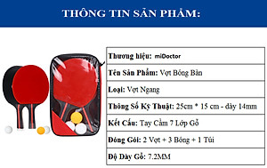Bộ 2 Vợt Bóng Bàn Chính Hãng miDoctor + Túi Đựng Vợt Bóng Bàn + 3 Bóng 