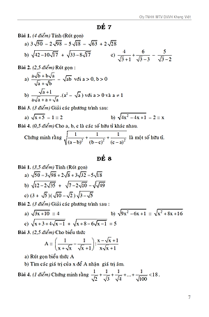 100 ĐỀ KIỂM TRA TOÁN 9 - NGUYỄN ĐỨC TẤN - KV