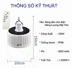 Đèn led KG62 tích điện năng lượng mặt trời siêu sáng, ánh sáng trắng có remote điều khiển và tấm pin năng lượng mặt trời / thích hợp đi vườn, cắm trại, picnic , khi nhà cúp điện 120w- Hàng chính hãng