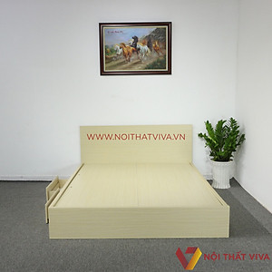 Giường Ngủ Gỗ MDF Phủ Melamine Cao Cấp Viva Màu Kem Học Kéo