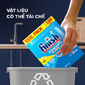 Viên Rửa Chén Bát Hương Chanh Finish Powerball Power Essential Lemon Sparkle - Túi 100 viên siêu tiết kiệm