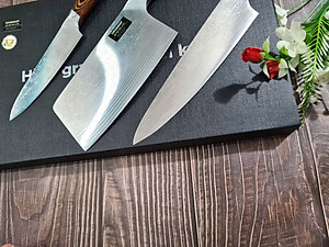DAO - BỘ 3 DAO BẾP NHẬT BẢN THÉP DAMASCUS MÃ A4 DT2 nt topcomshop vn