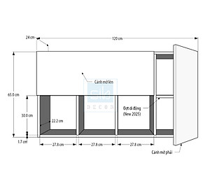 Tủ Sách Văn Phòng Treo Tường 4 Ngăn 2 Cánh Mở SIB DECOR (Không gồm đồ trang trí trên kệ)