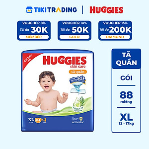 Tã/bỉm quần Huggies Skin Care Mega Jumbo XL84+4 miếng với tràm trà dịu da