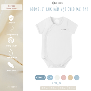 LE COON | Bodysuit Cúc Bấm Vạt Chéo Cộc Tay | Vải COOL Mỏng Mát | 0-12 tháng