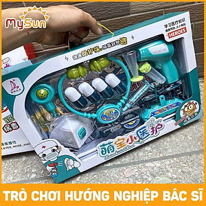 Bộ đồ chơi bác sĩ khám bệnh cho trẻ em bé gái màu hồng, bé trai màu xanh nhập khẩu.