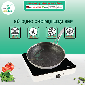 Chảo rán đáy từ chống dính 3 lớp đúc liền Kims Cook Blackcube siêu bền , cào không xước , tặng 10 muỗng ăn