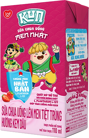 Thùng 48 Hộp Sữa Chua Uống Hương Kem Dâu KUN 110ml/hộp