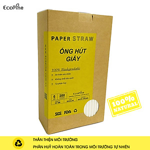 Hộp 200 ống hút giấy phi 6mm màu trắng ECOPINE - Dùng cho cafe, nước ngọt, nước ép