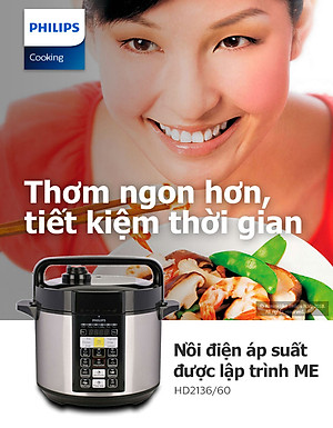 Nồi Áp Suất Điện Tử Philips HD2136 (5 Lít) - Hàng Chính Hãng