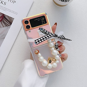 Ốp lưng chống sốc có dây đeo ngọc trai cho Samsung Galaxy Z Flip 4 hiệu HOTCASE Pearl Strap Case (chất liệu cao cấp sang trọng, thiết kế thời trang nữ tính) - Hàng nhập khẩu