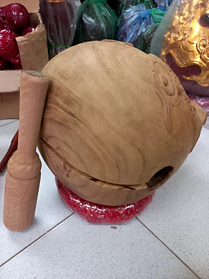 Mõ tụng kinh phật bằng gỗ mít để mộc gỗ lục lõi  không dác kt 14cm 