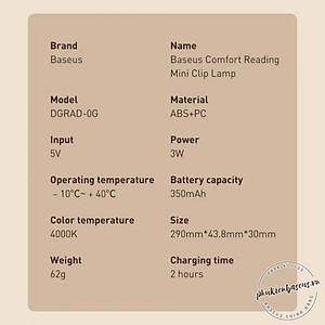 Đèn đọc sách kẹp bàn BASEUS Comfort Reading Mini Clip Lamp không dây cảm ứng