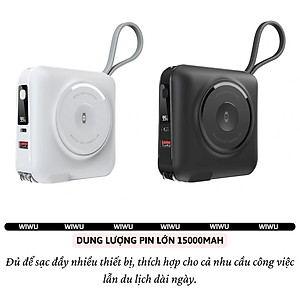 Pin sạc dự phòng kiêm củ sạc nhanh 45W kèm dây sạc Type-C / L (iP/iPad) và Sạc Không Dây từ tính Magnetic, Pin 15000mAh, Jack cắm EU/UK hiệu WIWU 6 in 1 All-Round - Hỗ trợ sạc cho iPhone / iPad / Macbook / Laptop, đạt chuẩn hàng không - hàng nhập khẩu