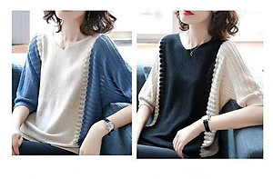 Áo len mỏng nữ Tay lỡ  Cổ tim Thanh lịch Form rộng Ulzzang Hàn Quốc Mẫu mới Thu Đông Haint Boutique Al33