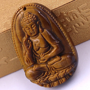 Mặt dây chuyền Phật A Di Đà - đá mắt hổ 5cm - tuổi Tuất, Hợi