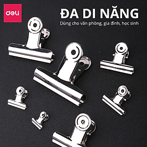 Set 6 chiếc kẹp bướm, Kẹp kim loại đuôi tròn Deli, Kẹp giấy tài liệu văn phòng 19mm 29mm 38mm 51mm