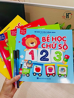 Sách- Combo 4 Cuốn sách Tự xoá Thông minh: Phép trừ+ So sánh+ Toán+ Nét bút (Tặng kèm bút)
