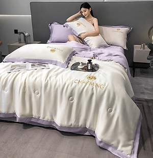 Bộ chăn ga gối phi lụa sang trọng mẫu mới năm 2023