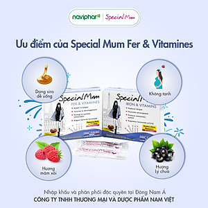 Sắt nước Special Mum Fer et Vitamines Bổ sung sắt hữu cơ và vitamin, phòng ngừa thiếu máu thiếu sắt, giảm mệt mỏi cho phụ nữ mang thai và sau sinh. - 10ml x 20 gói