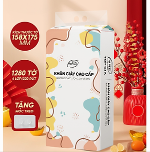 Khăn giấy treo tường 1280 tờ/4 lớp Topgia dạng rút tiện lợi cao cấp, tiết kiệm, an toàn kèm móc treo (Thùng 4 gói) 157x175cm