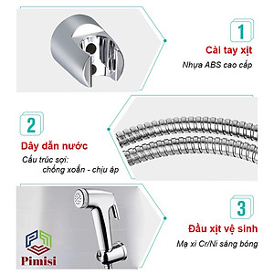 Vòi Xịt Vệ Sinh Bồn Cầu Toilet Trong Nhà Tắm Tăng Áp Pimisi Chịu Áp Lực Nước - Mạ Xi Inox Sáng Bóng Từ Tay Xịt Và Dây Mềm Cao Cấp | Hàng Chính Hãng