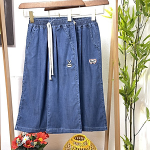 Quần bò giấy cho bé gái ồng sớ size đại 5-10 tuổi thêu thỏ và chữ Bmo vải mỏng mềm mại thời trang mặc được cả 4 mùa