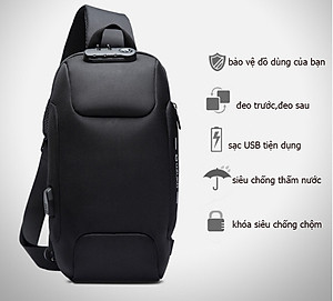 Túi đeo ngực,đeo chéo nam tích hợp sẵn công nghệ khóa chống trộm cao cấp phong cách châu âu