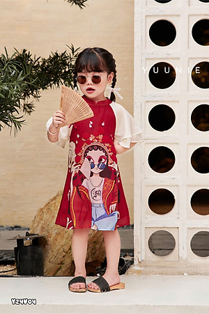 Đầm váy sườn xám áo dài cho bé gái mẫu phiền nương diện lễ tết năm mới size 9-30kg hàng thiết kế