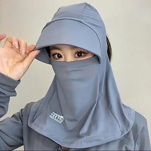 Mũ Chống Nắng Trùm Đầu Tích Hợp Khẩu Trang Có Lỗ Và Che Cổ Làm Bằng Lụa Băng Lạnh Thoáng Khí Chống Tia UV Phù Hợp Cho Cả Nam Và Nữ