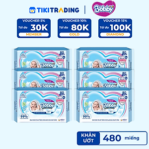 Combo Tiết Kiệm: 6 Gói Khăn Ướt Bobby Care Bổ Sung 80 Miếng/Gói