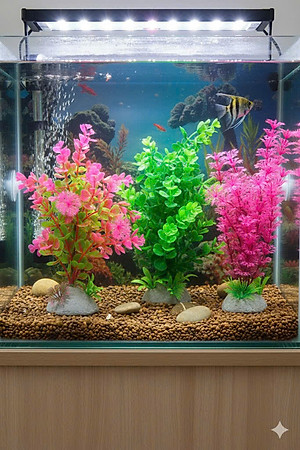 Cây Nhựa Trang Trí Bể Cá Thủy Sinh Lớn Tím Hồng Cao 20cm (Mã PK01)