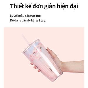 Ly nhựa 2 lớp Cherry Blossom Double wall Cold Cup LocknLock HAP522 - Kèm ống hút - Dung tích 750ml