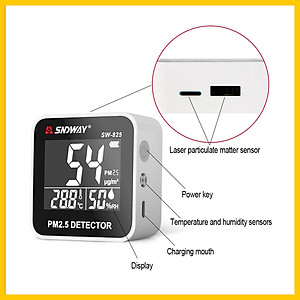 Máy Đo Chất Lượng Không Khí SNDWAY SW-825 - Đo Bụi Siêu Mịn PM2.5 - Đo Nhiệt Độ - Độ Ẩm Thời Gian Thực - Sử Dụng Pin Sạc - Hàng Chính Hãng
