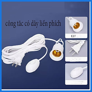 Đui đèn dây điện dành cho bóng led liền dây E27 có công tắc dài nhiều kích thước dài 3m màu trắng chống vỡ, chống thấm nước
