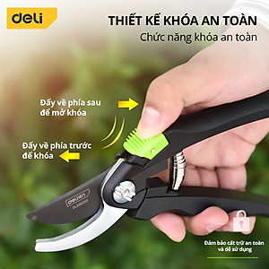 Kéo Cắt Tỉa Cành Cây Deli Chính Hãng 8inch - Lưỡi Thép Sắc Bén, Siêu Bền, Tay Cầm Đệm Cao Su An Toàn, Chắc Chắn DL580201