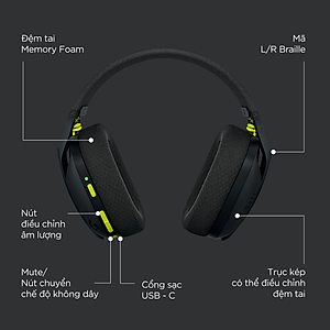 Tai nghe game không dây Bluetooth và Lighspeed Logitech G435 – Mic ảo tích hợp, nhẹ, tương thích PC, Điện thoại, PS4, PS5 -Hàng chính hãng