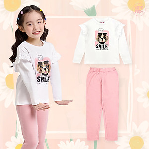 Bộ dài tay bé gái BIGFOX - MISS MEOW size đại, bộ thu đông cho bé phong cách Hàn Quốc in chó đeo kính SMILE 11 - 38 kg
