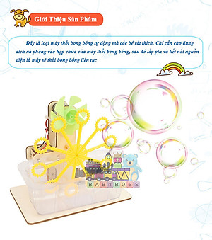 Đồ Chơi Khoa Học Tự Làm, Đồ Chơi Lắp Ghép STEM, Đồ Chơi Gỗ Cao Cấp Khoa Học Tự Làm DIY Wood Steam Máy Thổi Bong Bóng Tự Động