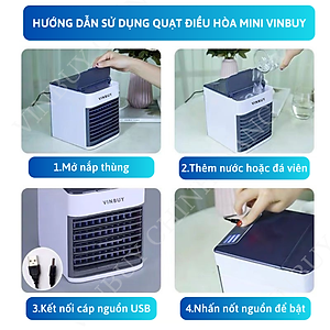 Quạt điều hòa mini hơi nước làm mát không khí nhỏ gọn để bàn, nhiều chế độ làm mát, có khay chứa đá, công suất lớn, quạt êm không gây tiếng ồn - Hàng chính hãng - VinBuy